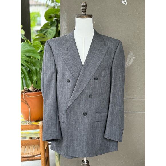 Vintage Christian Dior Union Made USA Men’s 44R 100% Wool Gray Stripe Sport Coat - Picture 1 of 11